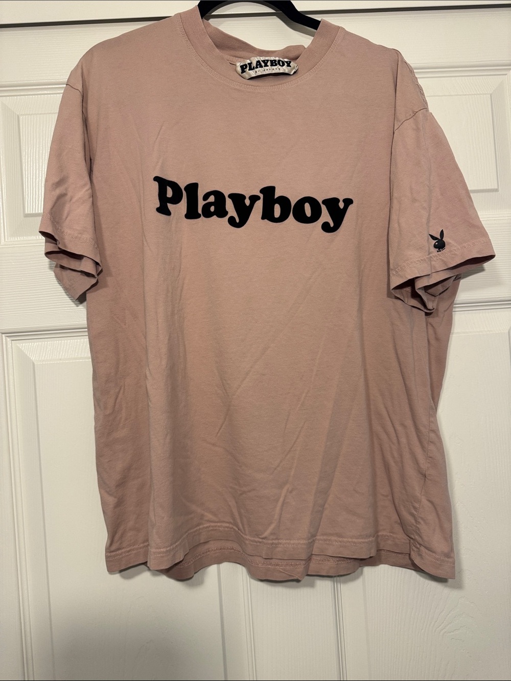 PLAYBOY Pink Logo Tee with Black Velvet Script